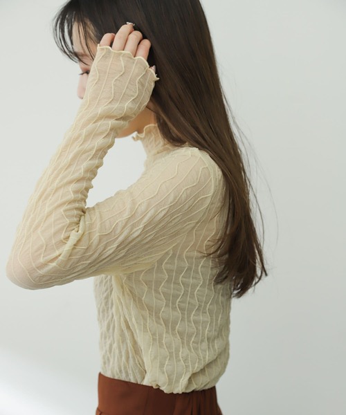 SENSE OF PLACE by URBAN RESEARCH（センスオブプレイスバイアーバンリサーチ）の「ウェーブパターンハイネックシアートップ（Tシャツ/カットソー・レディース・ブラック/ベージュ/オフホワイト・ONE）」の8枚目の写真