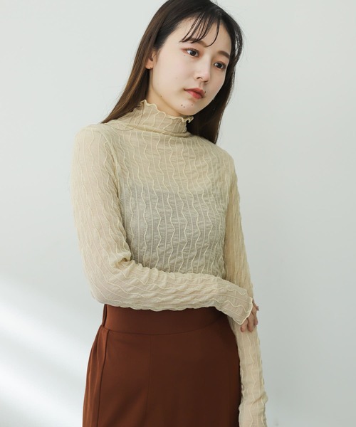 SENSE OF PLACE by URBAN RESEARCH（センスオブプレイスバイアーバンリサーチ）の「ウェーブパターンハイネックシアートップ（Tシャツ/カットソー・レディース・ブラック/ベージュ/オフホワイト・ONE）」の10枚目の写真