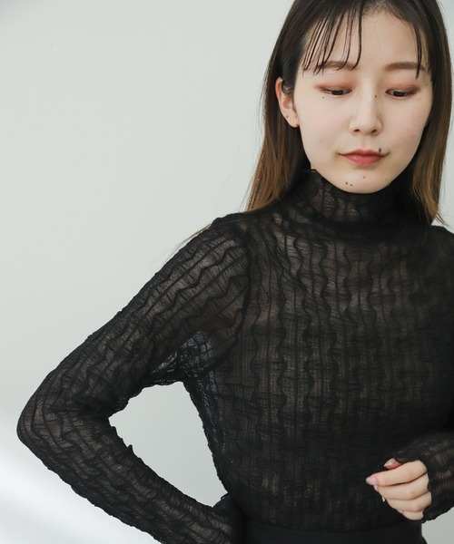 SENSE OF PLACE by URBAN RESEARCH（センスオブプレイスバイアーバンリサーチ）の「ウェーブパターンハイネックシアートップ（Tシャツ/カットソー・レディース・ブラック/ベージュ/オフホワイト・ONE）」の12枚目の写真