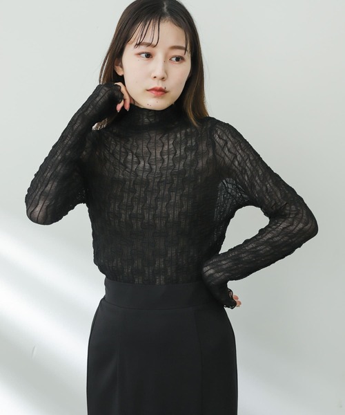 SENSE OF PLACE by URBAN RESEARCH（センスオブプレイスバイアーバンリサーチ）の「ウェーブパターンハイネックシアートップ（Tシャツ/カットソー・レディース・ブラック/ベージュ/オフホワイト・ONE）」の13枚目の写真