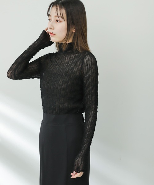 SENSE OF PLACE by URBAN RESEARCH（センスオブプレイスバイアーバンリサーチ）の「ウェーブパターンハイネックシアートップ（Tシャツ/カットソー・レディース・ブラック/ベージュ/オフホワイト・ONE）」の14枚目の写真