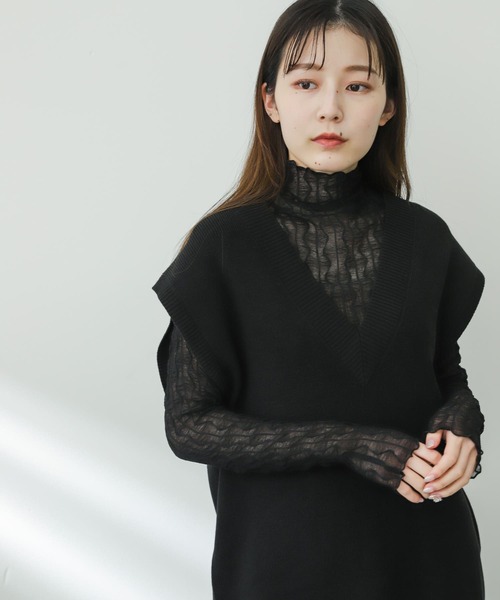 SENSE OF PLACE by URBAN RESEARCH（センスオブプレイスバイアーバンリサーチ）の「ウェーブパターンハイネックシアートップ（Tシャツ/カットソー・レディース・ブラック/ベージュ/オフホワイト・ONE）」の16枚目の写真