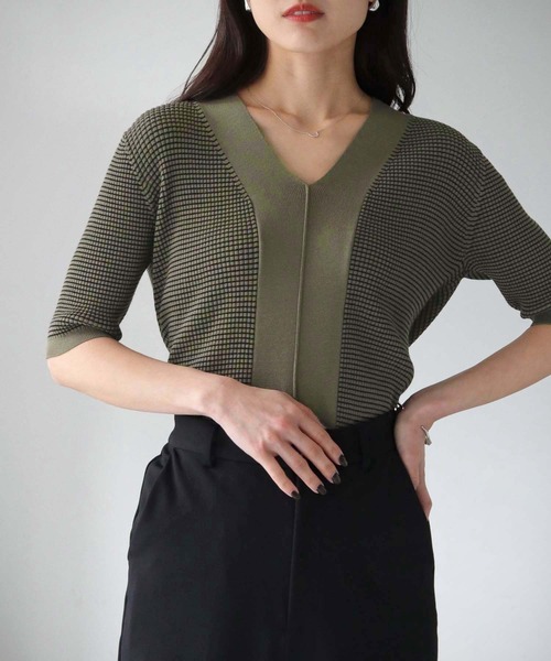 cheriella（シェリエラ）の「【cheriella】WEB限定 ベーシックサマーニット１（ニット/セーター・レディース・アイボリー/ブラック/ホワイト×ブラック/カーキ/ブラウン/チャコールグレー/ブルーグリーン/テラコッタ・M）」の7枚目の写真