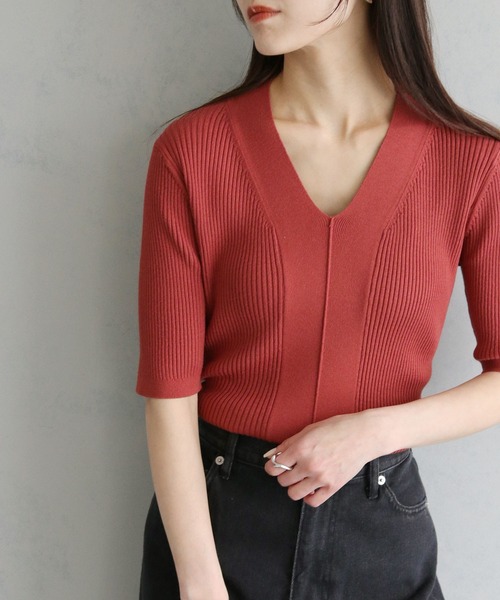 cheriella（シェリエラ）の「【cheriella】WEB限定 ベーシックサマーニット１（ニット/セーター・レディース・アイボリー/ブラック/ホワイト×ブラック/カーキ/ブラウン/チャコールグレー/ブルーグリーン/テラコッタ・M）」の6枚目の写真