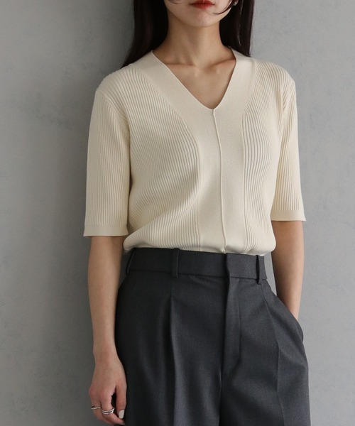 cheriella（シェリエラ）の「【cheriella】WEB限定 ベーシックサマーニット１（ニット/セーター・レディース・アイボリー/ブラック/ホワイト×ブラック/カーキ/ブラウン/チャコールグレー/ブルーグリーン/テラコッタ・M）」の13枚目の写真