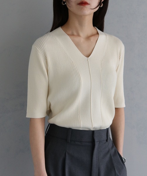 cheriella（シェリエラ）の「【cheriella】WEB限定 ベーシックサマーニット１（ニット/セーター・レディース・アイボリー/ブラック/ホワイト×ブラック/カーキ/ブラウン/チャコールグレー/ブルーグリーン/テラコッタ・M）」の15枚目の写真