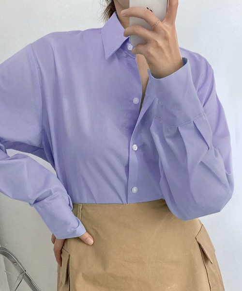 fd style（エフディ スタイル）の「コットンショートクロップシャツ（シャツ/ブラウス・レディース・LT.Blue/Yellow/Purple/DK.GRY/White/Kelly・FREE）」の5枚目の写真