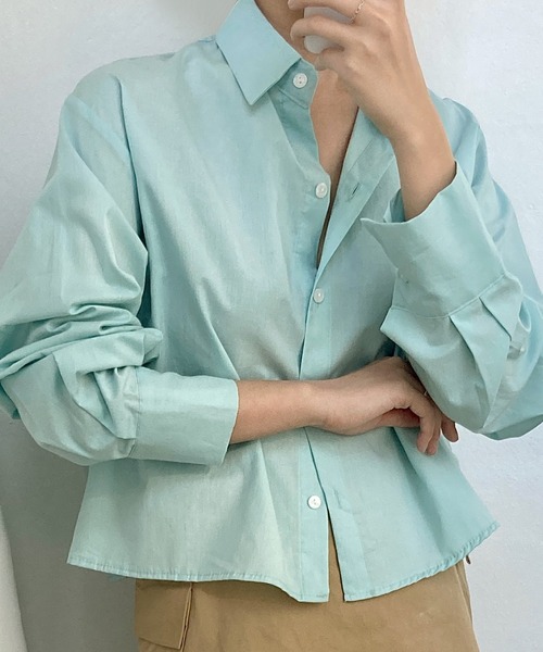 fd style（エフディ スタイル）の「コットンショートクロップシャツ（シャツ/ブラウス・レディース・LT.Blue/Yellow/Purple/DK.GRY/White/Kelly・FREE）」の4枚目の写真