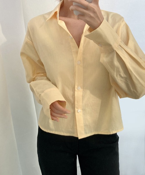 fd style（エフディ スタイル）の「コットンショートクロップシャツ（シャツ/ブラウス・レディース・LT.Blue/Yellow/Purple/DK.GRY/White/Kelly・FREE）」の6枚目の写真