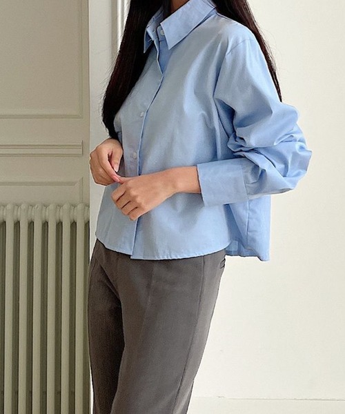 fd style（エフディ スタイル）の「コットンショートクロップシャツ（シャツ/ブラウス・レディース・LT.Blue/Yellow/Purple/DK.GRY/White/Kelly・FREE）」の12枚目の写真