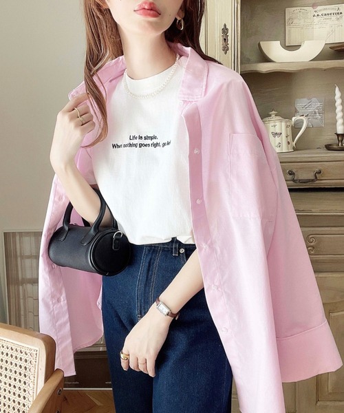 moment+（モーメントプラス）の「ロゴ刺繍半袖Tシャツ（Tシャツ/カットソー・レディース・ブラック/オフホワイト/ピンク/オートミール/チャコールグレー/グレイッシュベージュ/ブルー・M/L）」の11枚目の写真