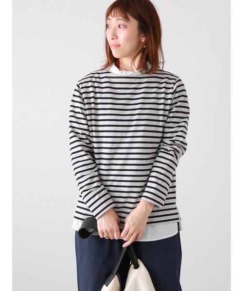 Lugnoncure（ルノンキュール）の「バスクボーダーTシャツ（Tシャツ/カットソー・レディース・ブルー/オフホワイト/ブラック/イエロー・ﾌﾘ-）」の17枚目の写真