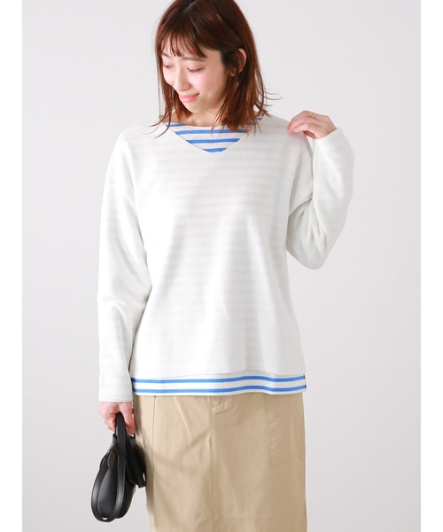 Lugnoncure（ルノンキュール）の「バスクボーダーTシャツ（Tシャツ/カットソー・レディース・ブルー/オフホワイト/ブラック/イエロー・ﾌﾘ-）」の5枚目の写真