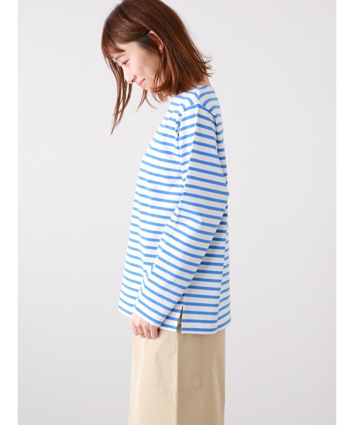 Lugnoncure（ルノンキュール）の「バスクボーダーTシャツ（Tシャツ/カットソー・レディース・ブルー/オフホワイト/ブラック/イエロー・ﾌﾘ-）」の9枚目の写真