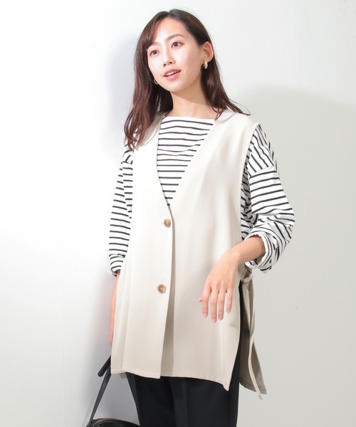 ikka(イッカ)の「ノーカラーサイドスリットジレ(ベスト・レディース・ブラック/ベージュ・S/M/L)」の9枚目の写真