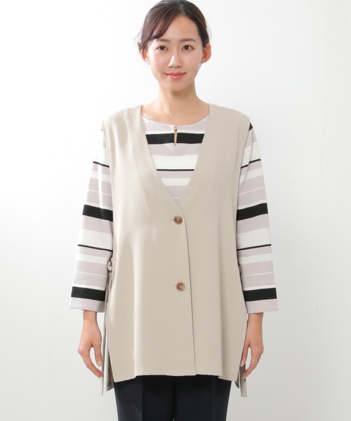 ikka(イッカ)の「ノーカラーサイドスリットジレ(ベスト・レディース・ブラック/ベージュ・S/M/L)」の11枚目の写真