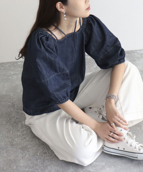 fredy emue（フレディエミュ）の「マルチウェイ袖ボリュームブラウス（シャツ/ブラウス・レディース・ネイビー/オフホワイト/レッド・38）」の3枚目の写真