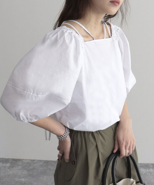 fredy emue（フレディエミュ）の「マルチウェイ袖ボリュームブラウス（シャツ/ブラウス・レディース・ネイビー/オフホワイト/レッド・38）」の2枚目の写真