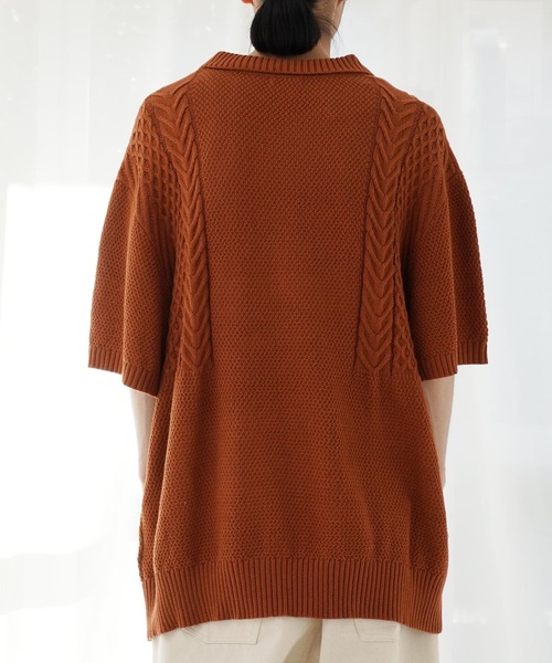 Air Tokyo（エアートウキョー）の「オーバーサイズ ケーブル編み サマーニット ポロシャツ（ポロシャツ・メンズ・グレイッシュベージュ/ブラック/ブラウン・LARGE/MEDIUM）」の6枚目の写真