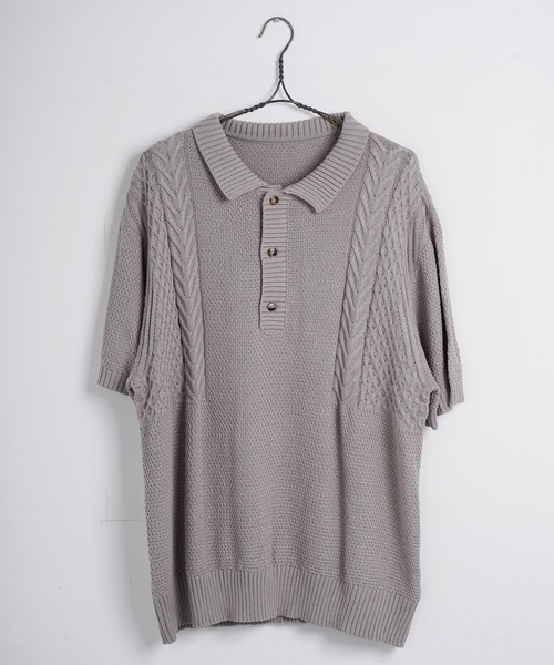 Air Tokyo（エアートウキョー）の「オーバーサイズ ケーブル編み サマーニット ポロシャツ（ポロシャツ・メンズ・グレイッシュベージュ/ブラック/ブラウン・LARGE/MEDIUM）」の10枚目の写真