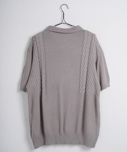 Air Tokyo（エアートウキョー）の「オーバーサイズ ケーブル編み サマーニット ポロシャツ（ポロシャツ・メンズ・グレイッシュベージュ/ブラック/ブラウン・LARGE/MEDIUM）」の11枚目の写真