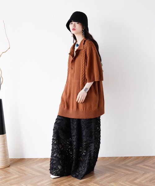 Air Tokyo（エアートウキョー）の「オーバーサイズ ケーブル編み サマーニット ポロシャツ（ポロシャツ・メンズ・グレイッシュベージュ/ブラック/ブラウン・LARGE/MEDIUM）」の14枚目の写真