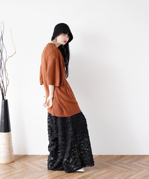 Air Tokyo（エアートウキョー）の「オーバーサイズ ケーブル編み サマーニット ポロシャツ（ポロシャツ・メンズ・グレイッシュベージュ/ブラック/ブラウン・LARGE/MEDIUM）」の15枚目の写真