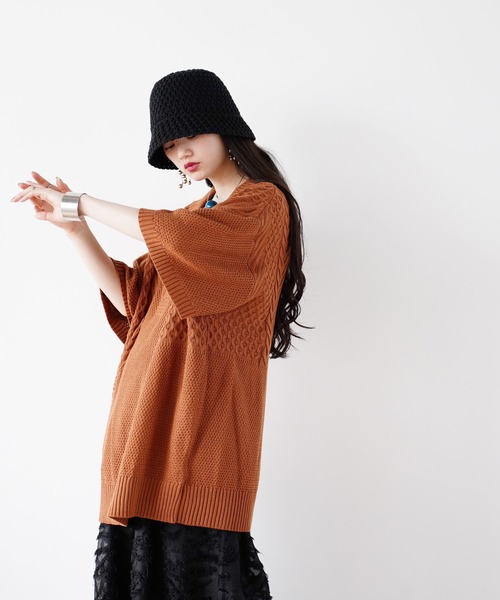 Air Tokyo（エアートウキョー）の「オーバーサイズ ケーブル編み サマーニット ポロシャツ（ポロシャツ・メンズ・グレイッシュベージュ/ブラック/ブラウン・LARGE/MEDIUM）」の17枚目の写真