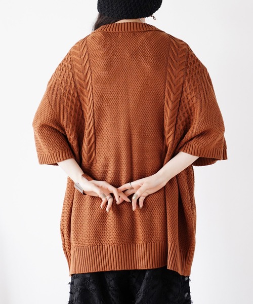 Air Tokyo（エアートウキョー）の「オーバーサイズ ケーブル編み サマーニット ポロシャツ（ポロシャツ・メンズ・グレイッシュベージュ/ブラック/ブラウン・LARGE/MEDIUM）」の18枚目の写真