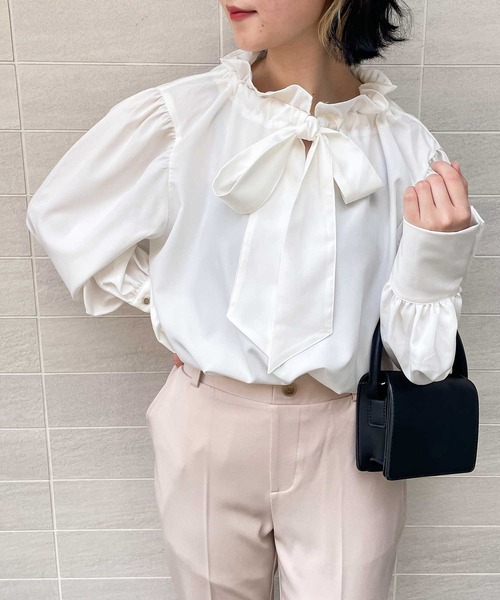frunco（フランコ）の「frill stand bowtie blouse（シャツ/ブラウス・レディース・A/ホワイト/ブラック・FREE）」の2枚目の写真