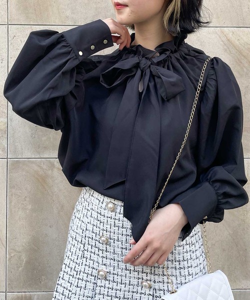 frunco（フランコ）の「frill stand bowtie blouse（シャツ/ブラウス・レディース・A/ホワイト/ブラック・FREE）」の3枚目の写真