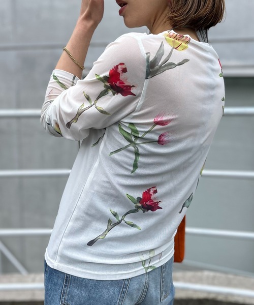 【美品】レオナール（XL）トップス/長袖/シャツ/花柄/ビッグロゴ/レオパード 美品】レオナール（XL）トップス/長袖/シャツ/花柄/ビッグロゴ