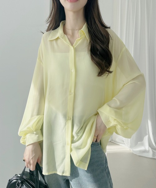 Ada.（エイダ）の「夏に大活躍！【冷房・ 紫外線・日焼け対策】ボリュームスリーブ シアーシャツ（シャツ/ブラウス・レディース・ホワイト/ライトグレー/ブラック/カーキ/ピンク/グレー/ブルー/ネイビー/イエロー・FREE）」の8枚目の写真