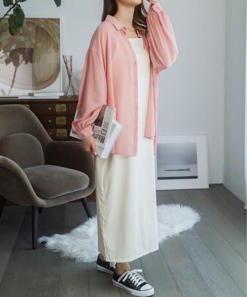 Ada.（エイダ）の「夏に大活躍！【冷房・ 紫外線・日焼け対策】ボリュームスリーブ シアーシャツ（シャツ/ブラウス・レディース・ホワイト/ライトグレー/ブラック/カーキ/ピンク/グレー/ブルー/ネイビー/イエロー・FREE）」の12枚目の写真