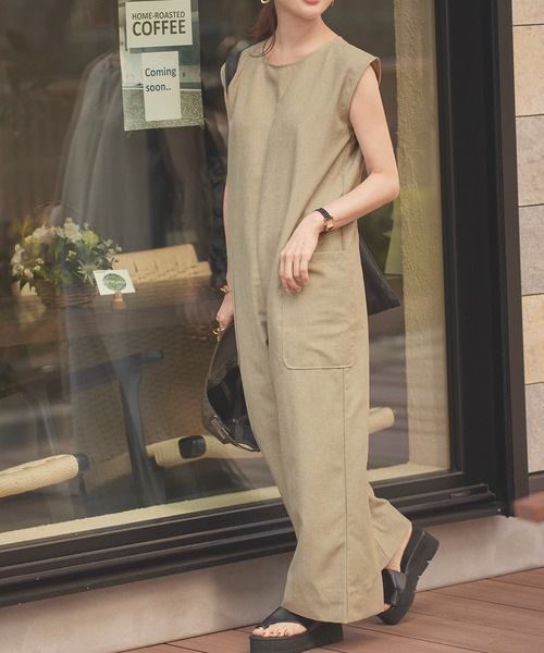 KOBE LETTUCE（コウベレタス）の「[ 田中亜希子さんコラボ ] リネンライクオールインワン（つなぎ/オールインワン・レディース・サンドベージュ/ダークネイビー/ブルー・M/PM）」の16枚目の写真