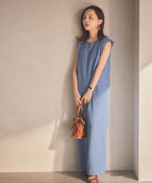 KOBE LETTUCE（コウベレタス）の「[ 田中亜希子さんコラボ ] リネンライクオールインワン（つなぎ/オールインワン・レディース・サンドベージュ/ダークネイビー/ブルー・M/PM）」の13枚目の写真