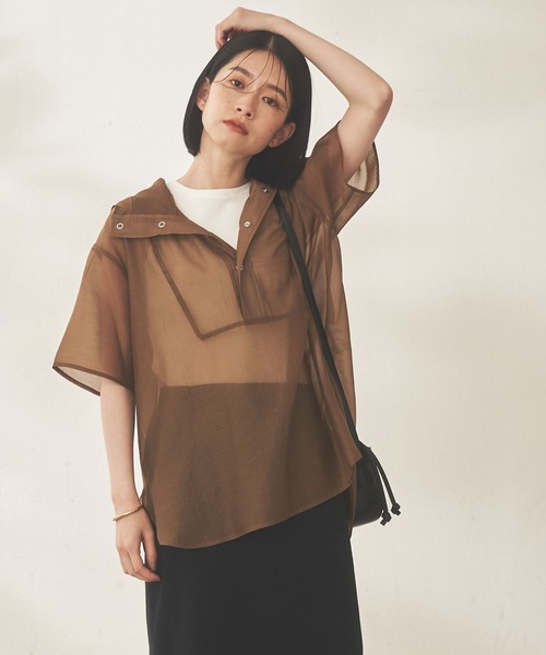 Shelly island（シェリーアイランド）の「シアーハーフスリーブアノラックパーカー（パーカー・レディース・ブラック/ブラウン/ホワイト・M）」の3枚目の写真