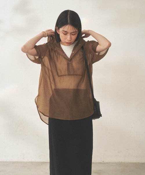 Shelly island（シェリーアイランド）の「シアーハーフスリーブアノラックパーカー（パーカー・レディース・ブラック/ブラウン/ホワイト・M）」の5枚目の写真