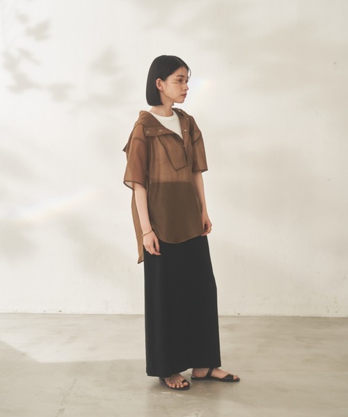 Shelly island（シェリーアイランド）の「シアーハーフスリーブアノラックパーカー（パーカー・レディース・ブラック/ブラウン/ホワイト・M）」の11枚目の写真