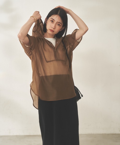 Shelly island（シェリーアイランド）の「シアーハーフスリーブアノラックパーカー（パーカー・レディース・ブラック/ブラウン/ホワイト・M）」の6枚目の写真