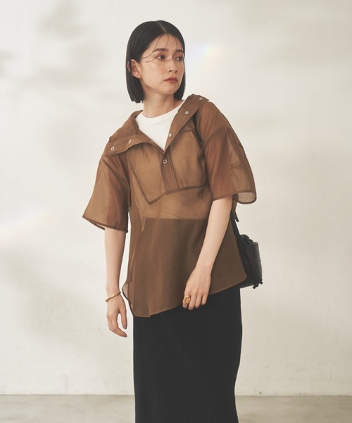 Shelly island（シェリーアイランド）の「シアーハーフスリーブアノラックパーカー（パーカー・レディース・ブラック/ブラウン/ホワイト・M）」の7枚目の写真