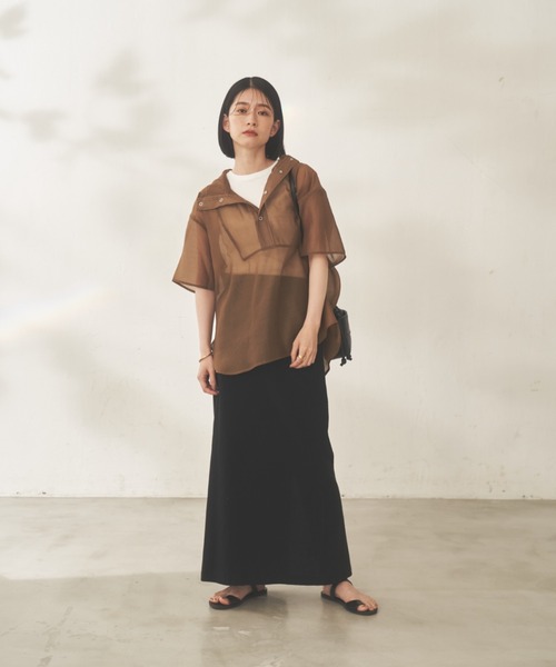 Shelly island（シェリーアイランド）の「シアーハーフスリーブアノラックパーカー（パーカー・レディース・ブラック/ブラウン/ホワイト・M）」の8枚目の写真