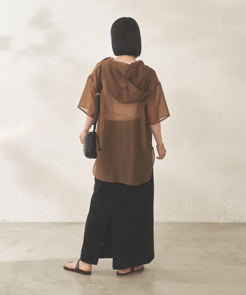 Shelly island（シェリーアイランド）の「シアーハーフスリーブアノラックパーカー（パーカー・レディース・ブラック/ブラウン/ホワイト・M）」の9枚目の写真