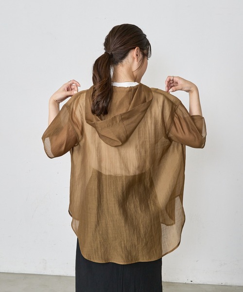 Shelly island（シェリーアイランド）の「シアーハーフスリーブアノラックパーカー（パーカー・レディース・ブラック/ブラウン/ホワイト・M）」の14枚目の写真