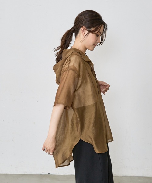 Shelly island（シェリーアイランド）の「シアーハーフスリーブアノラックパーカー（パーカー・レディース・ブラック/ブラウン/ホワイト・M）」の13枚目の写真