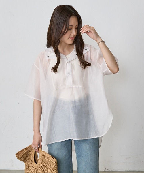 Shelly island（シェリーアイランド）の「シアーハーフスリーブアノラックパーカー（パーカー・レディース・ブラック/ブラウン/ホワイト・M）」の18枚目の写真