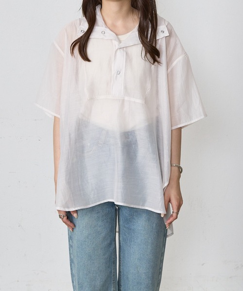 Shelly island（シェリーアイランド）の「シアーハーフスリーブアノラックパーカー（パーカー・レディース・ブラック/ブラウン/ホワイト・M）」の19枚目の写真