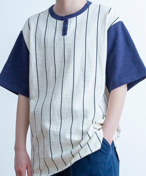 Universal Style Wear（ユニバーサルスタイルウェア）の「Universal Style Wear リンガー ヘンリー Tee（Tシャツ/カットソー・メンズ・スミクロ/マルチ/イエロー/ネイビー・LARGE/X-LARGE/MEDIUM）」の6枚目の写真