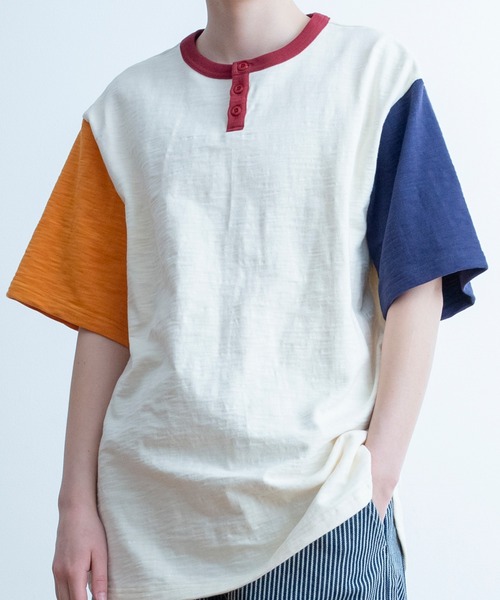 Universal Style Wear（ユニバーサルスタイルウェア）の「Universal Style Wear リンガー ヘンリー Tee（Tシャツ/カットソー・メンズ・スミクロ/マルチ/イエロー/ネイビー・LARGE/X-LARGE/MEDIUM）」の12枚目の写真