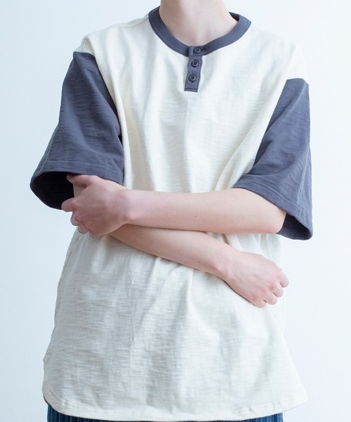 Universal Style Wear（ユニバーサルスタイルウェア）の「Universal Style Wear リンガー ヘンリー Tee（Tシャツ/カットソー・メンズ・スミクロ/マルチ/イエロー/ネイビー・LARGE/X-LARGE/MEDIUM）」の8枚目の写真